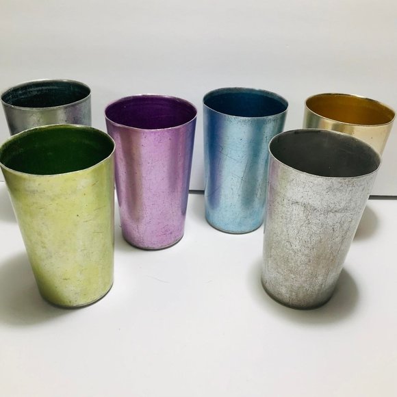 BASCAL Set of 6 Drinking Cups Aluminum Vintage Retro Jewel Toned - Picture 1 of 6